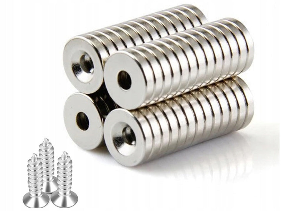 NEODYMIUM MAGNET WITH SCREW HOLE 15X3 10 PIECES ROUND DISC STRONG