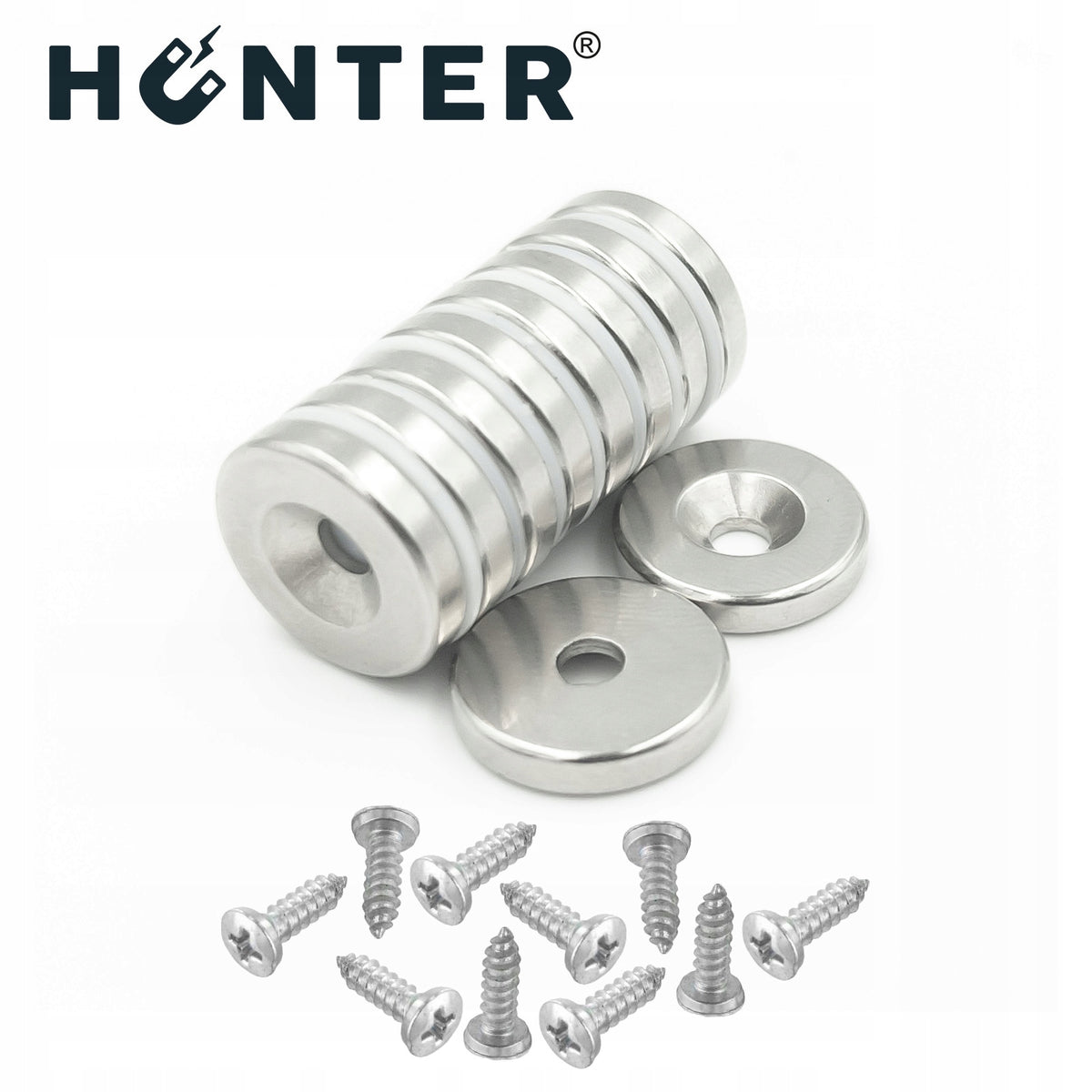 NEODYMIUM MAGNET WITH screw HOLE 15x3mm round, cylindrical, HUNTER 10 PCS Brand Hunter