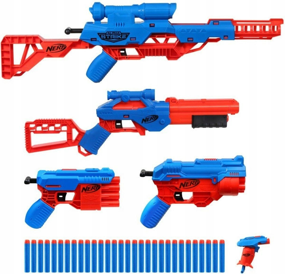 NERF ALPHA STRIKE E8339 set of 5 x RIFLE GUN LAUNCHER +30 arrows Packaging status original