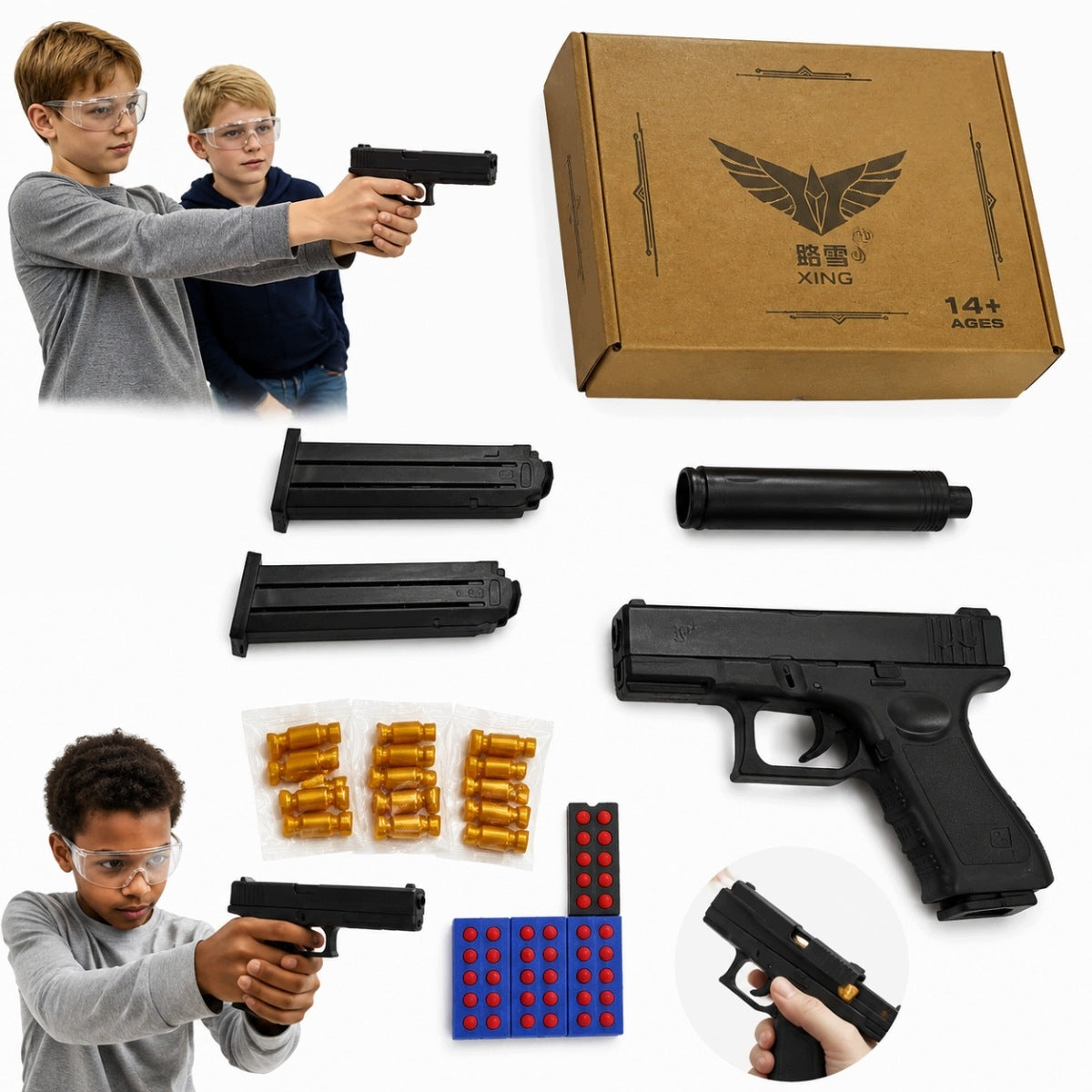 NEW POLICE GUN GLOCK FOR ARROWS FOAM CARTRIDGES EVA BULLET SHELL