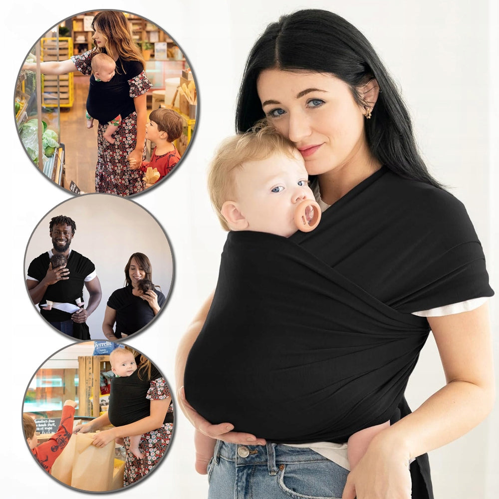 NEWBORN CARRIER, BABYWEARING AND WRAPPING SCARF, BLACK