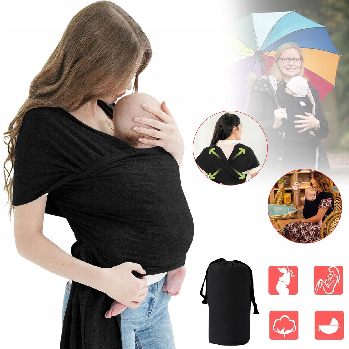NEWBORN CARRIER, ELASTIC SHOULDER SCARF, CARRYING SCARF