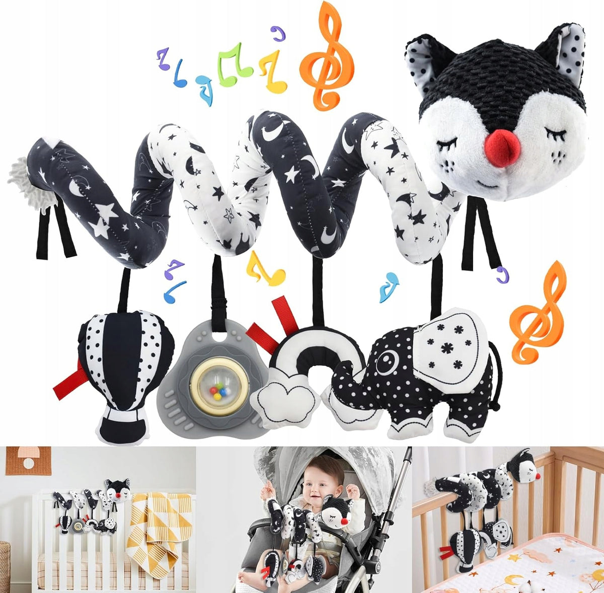 NEWBORN STROLLER TOYS CONTRAST WHITE BLACK RED