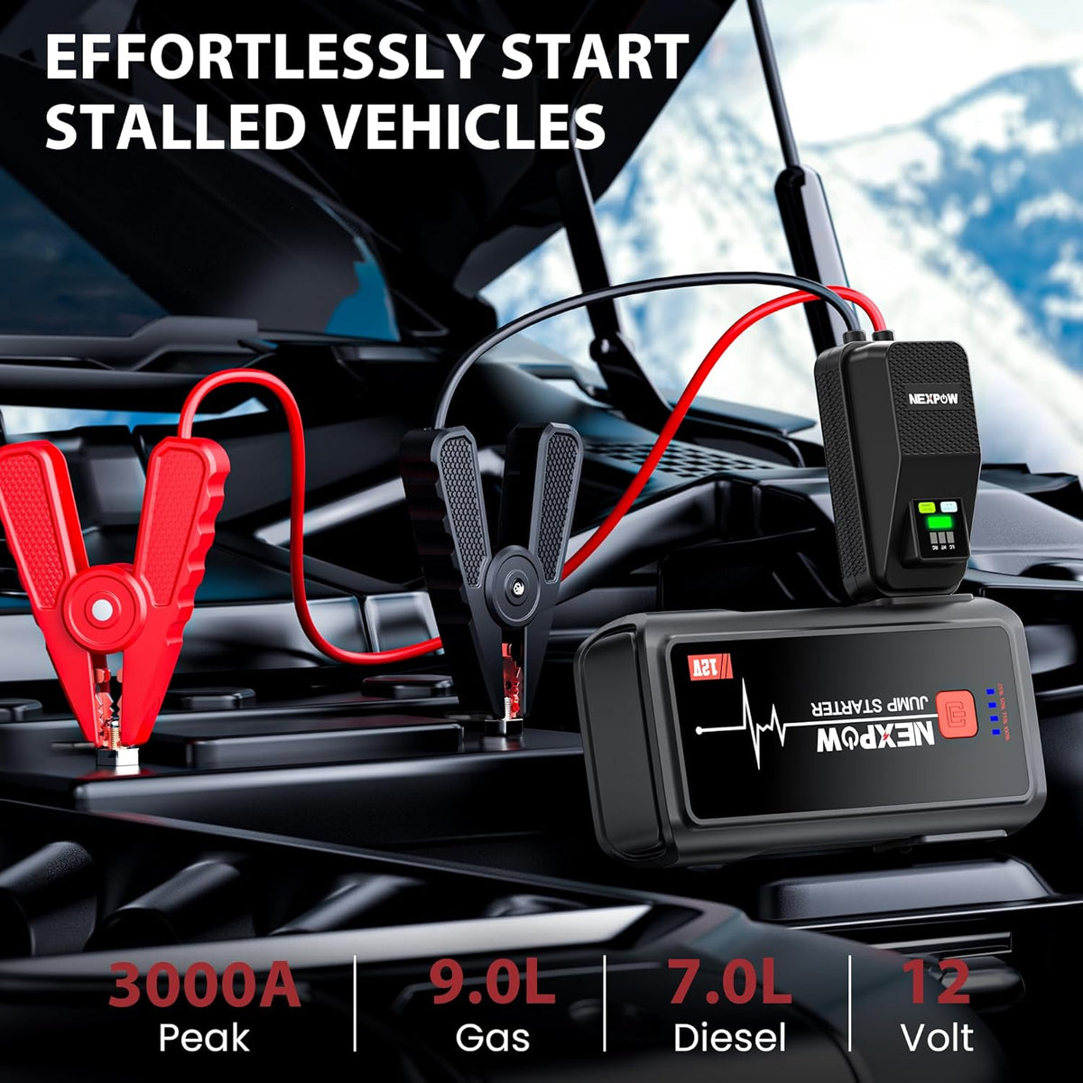 NEXPOW 3000A Jump Starter Power Bank 59.2Wh 16000 mAh LED Flashlight USB Charging Manufacturer code 4878