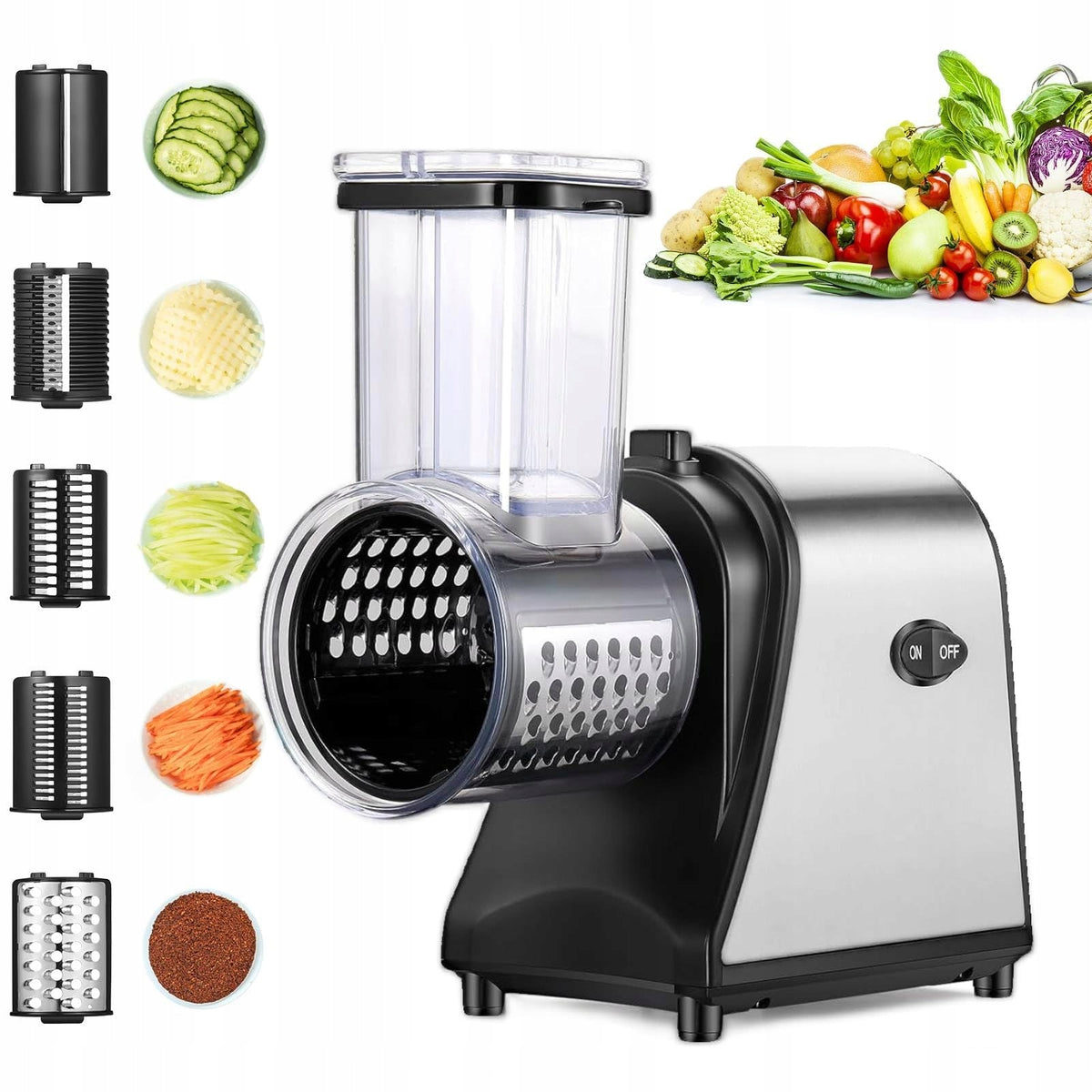 NICTEMAW Electric Vegetable Slicer 250W 5 Blades Large Inlet