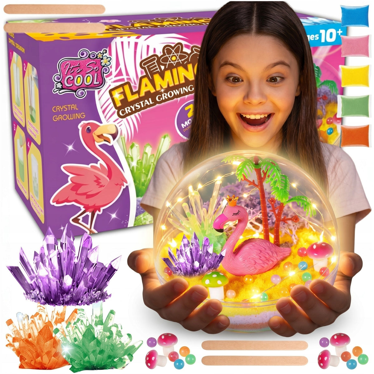 NIGHT LIGHT FOR CHILDREN LED FLAMINGO SAND KINETIC CRYSTALS SET