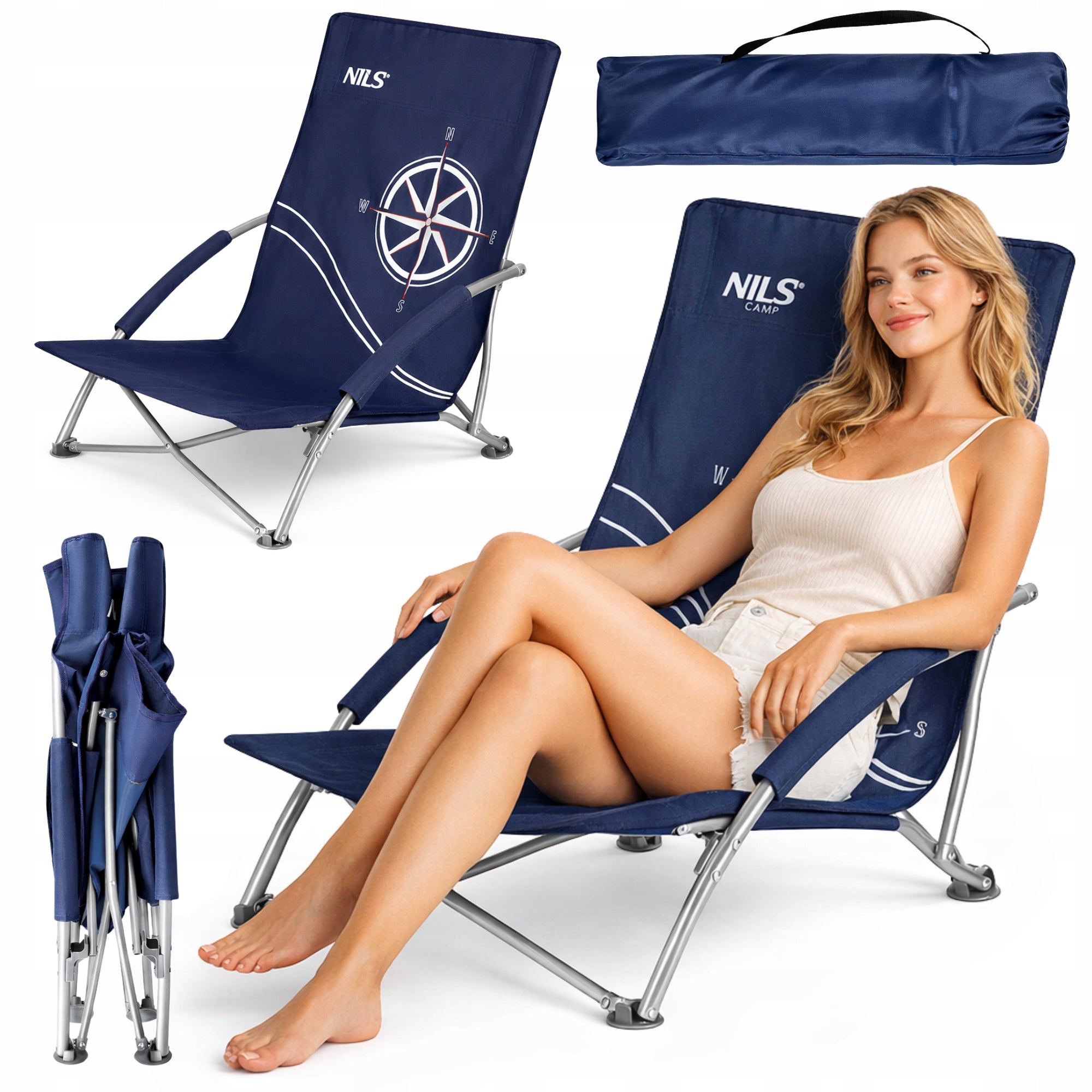 NILS Beach Lounger Garden Folding Hiking Chair With Cover