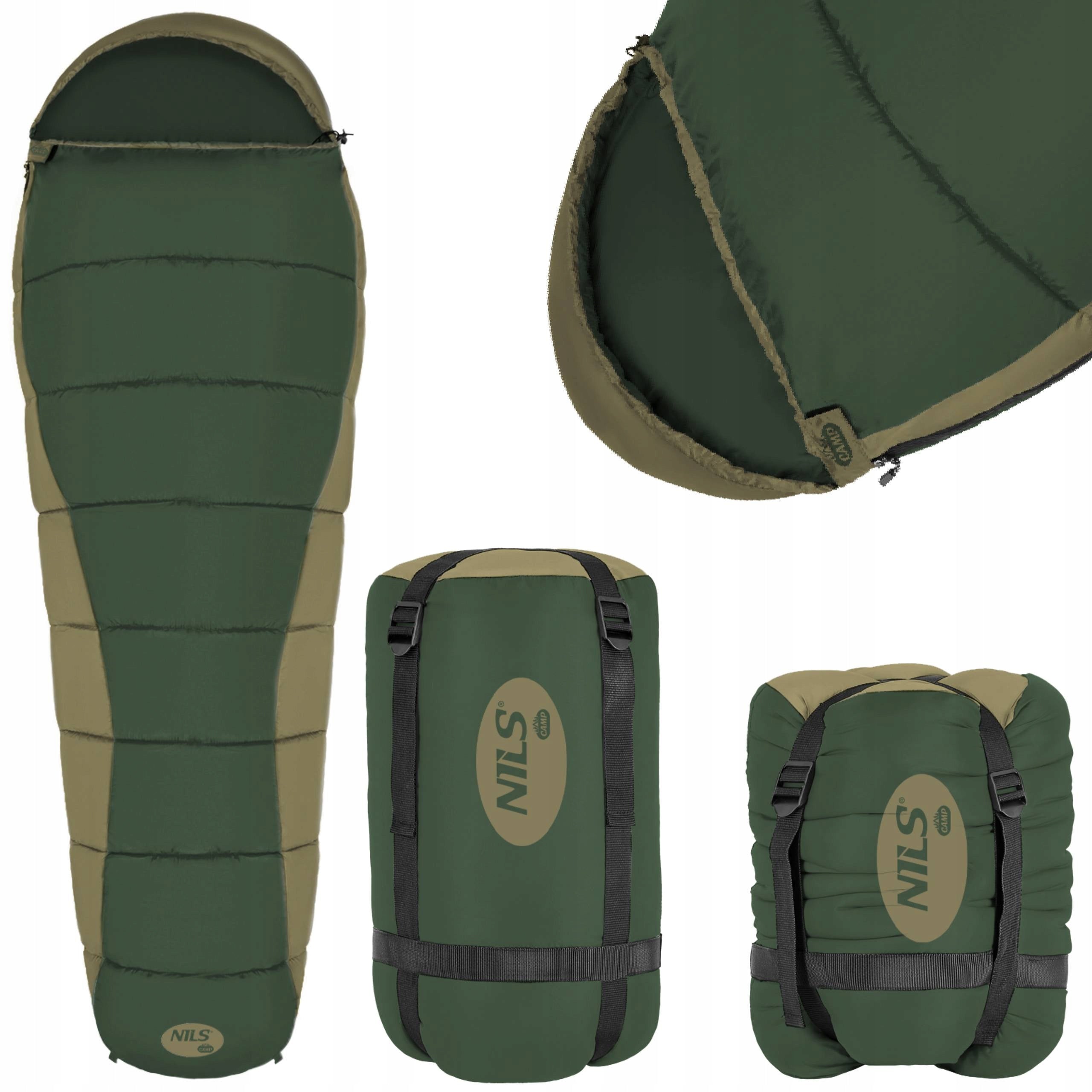NILS NC2012 GREEN SLEEPING BAG 220x80cm Warm Hiking Hood
