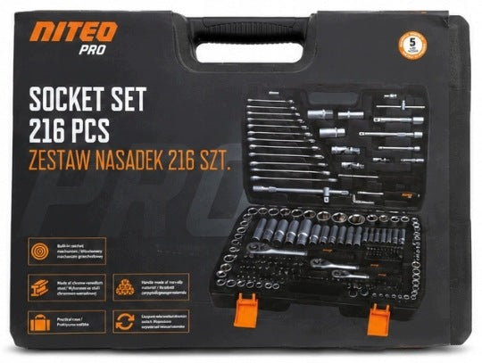 NITEO PRO Set of Caps 216 Elements CrV Suitcase Keys Rattles Manufacturer code NITEO PRO Zestaw Nasadek