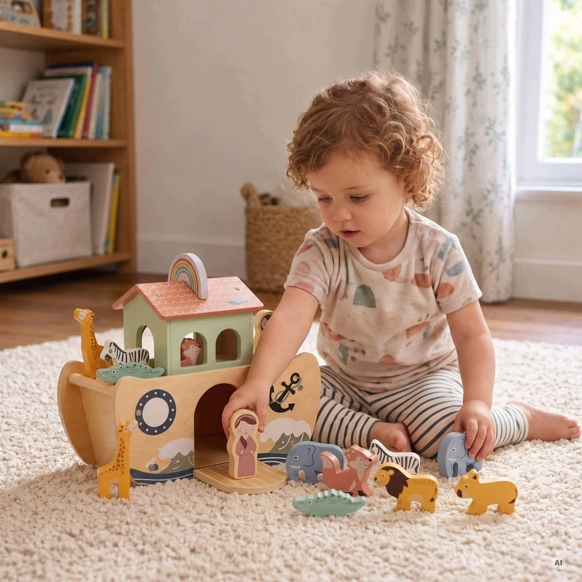 NOAH'S ARK WOODEN EDUCATIONAL TOY FOR CHILDREN ship animal figurines Packaging status original