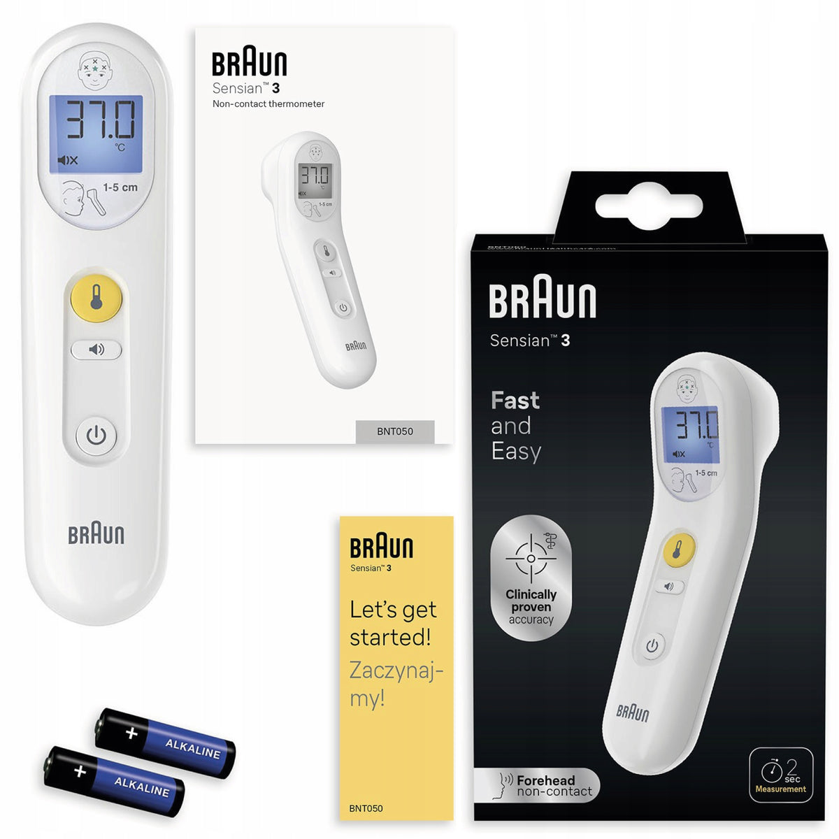 NON-CONTACT FOREHEAD THERMOMETER BRAUN SENSIAN 3 BNT050EE FAST SILENT MODE Packaging status original