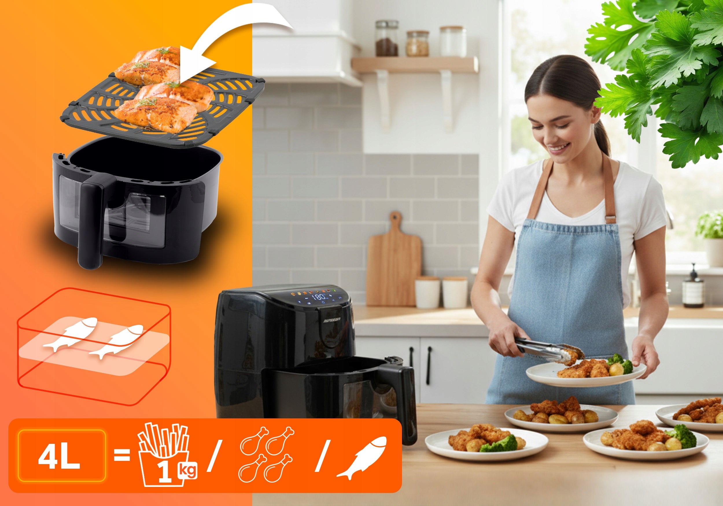 NON-FAT AIR FRYER 4L BERDSEN 1500W Brand Berdsen