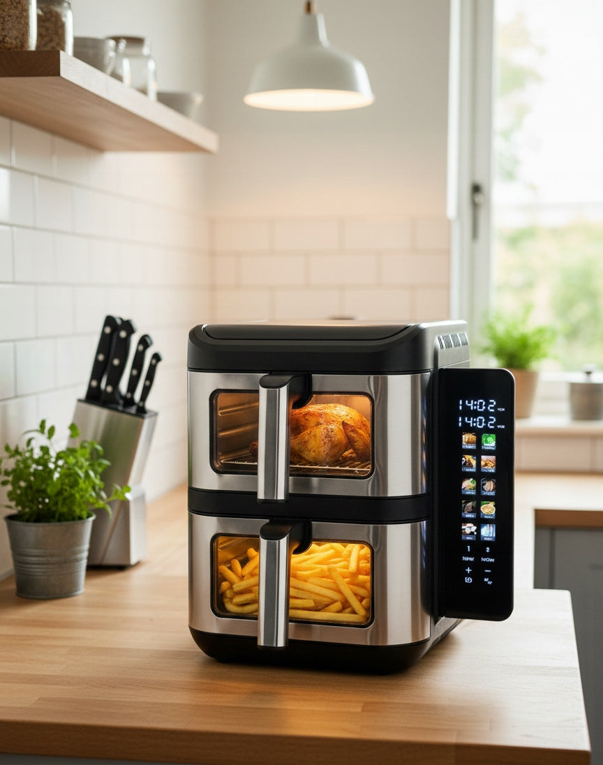 NON-FAT VERTICAL AIR FRYER XXL 11L 2800W AIR FRYER TWO-CHAMBER BASS Dominant color black