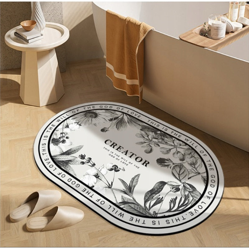 NON-SLIP BATHROOM RUG - WHITE WITH BLACK FLOWERS - DIMENSION: 60x90 CM Packaging status original