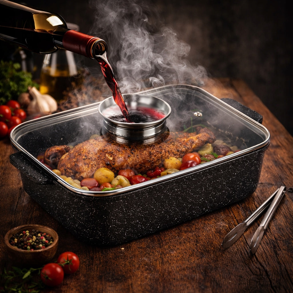 NON-STICK NON-STICK GRANITE PAN WITH LID 7,5 l, 41x26x16 cm Packaging status original