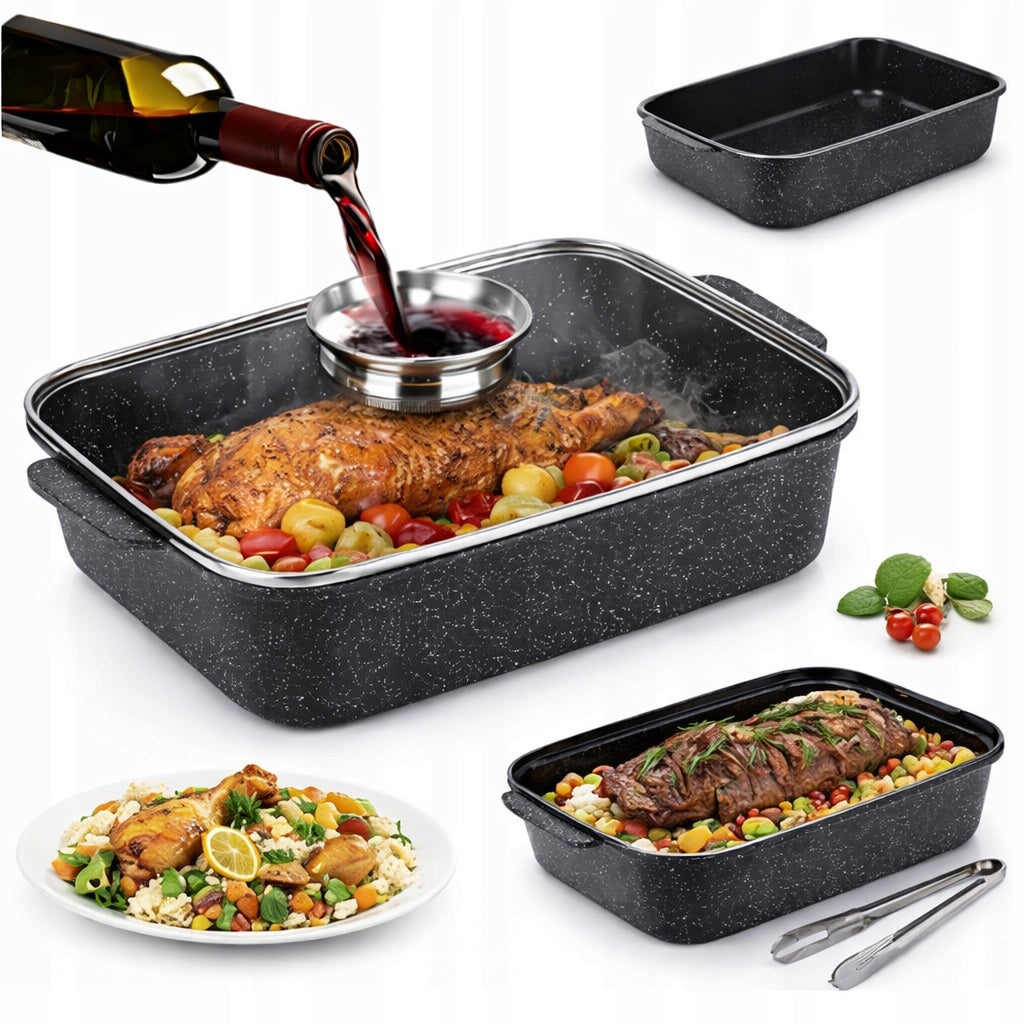 NON-STICK NON-STICK GRANITE PAN WITH LID 7,5 l, 41x26x16 cm