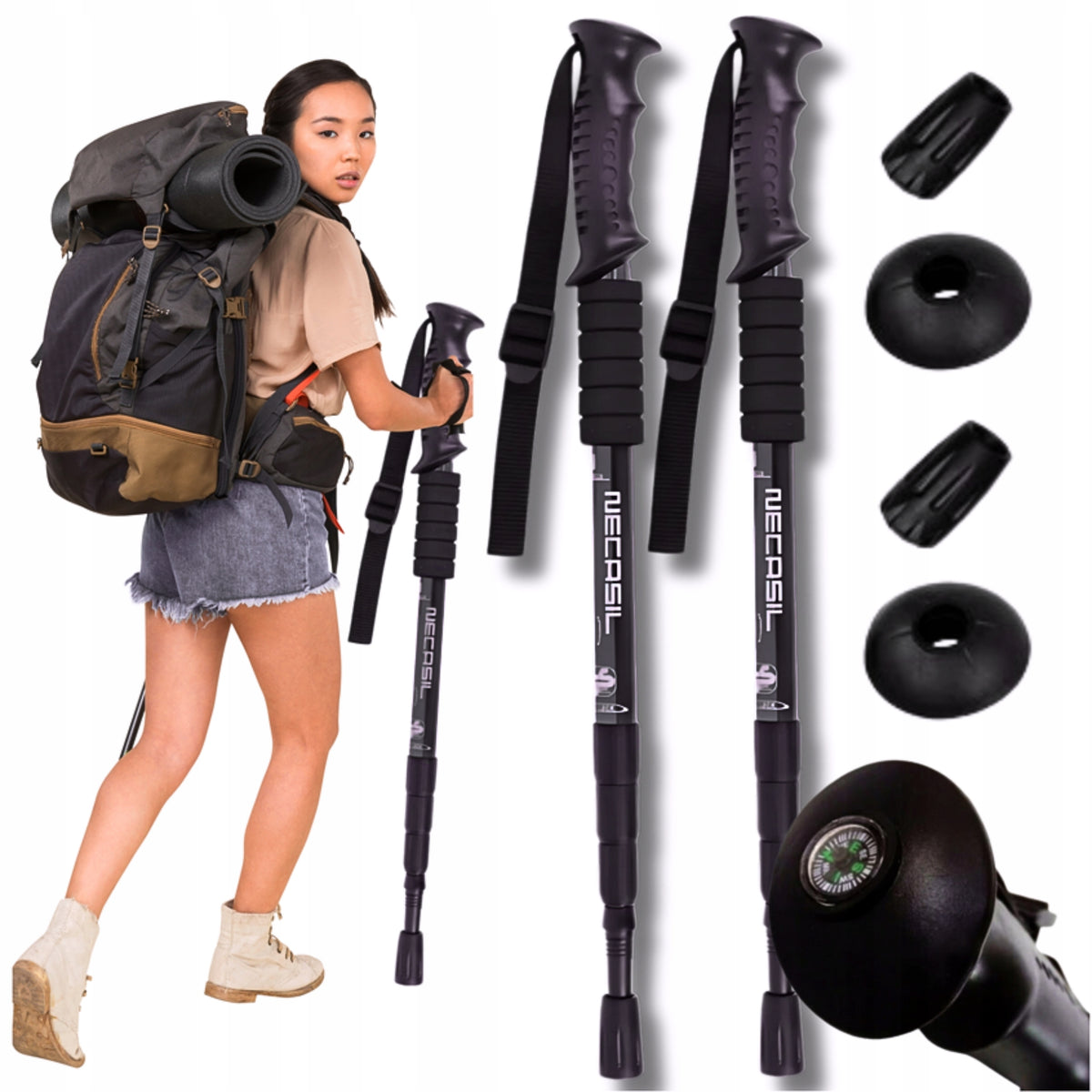 NORDIC WALKING POLES FOLDING POLES FOR WALKING TELESCOPIC MOUNTAINS light 2x Packaging status original