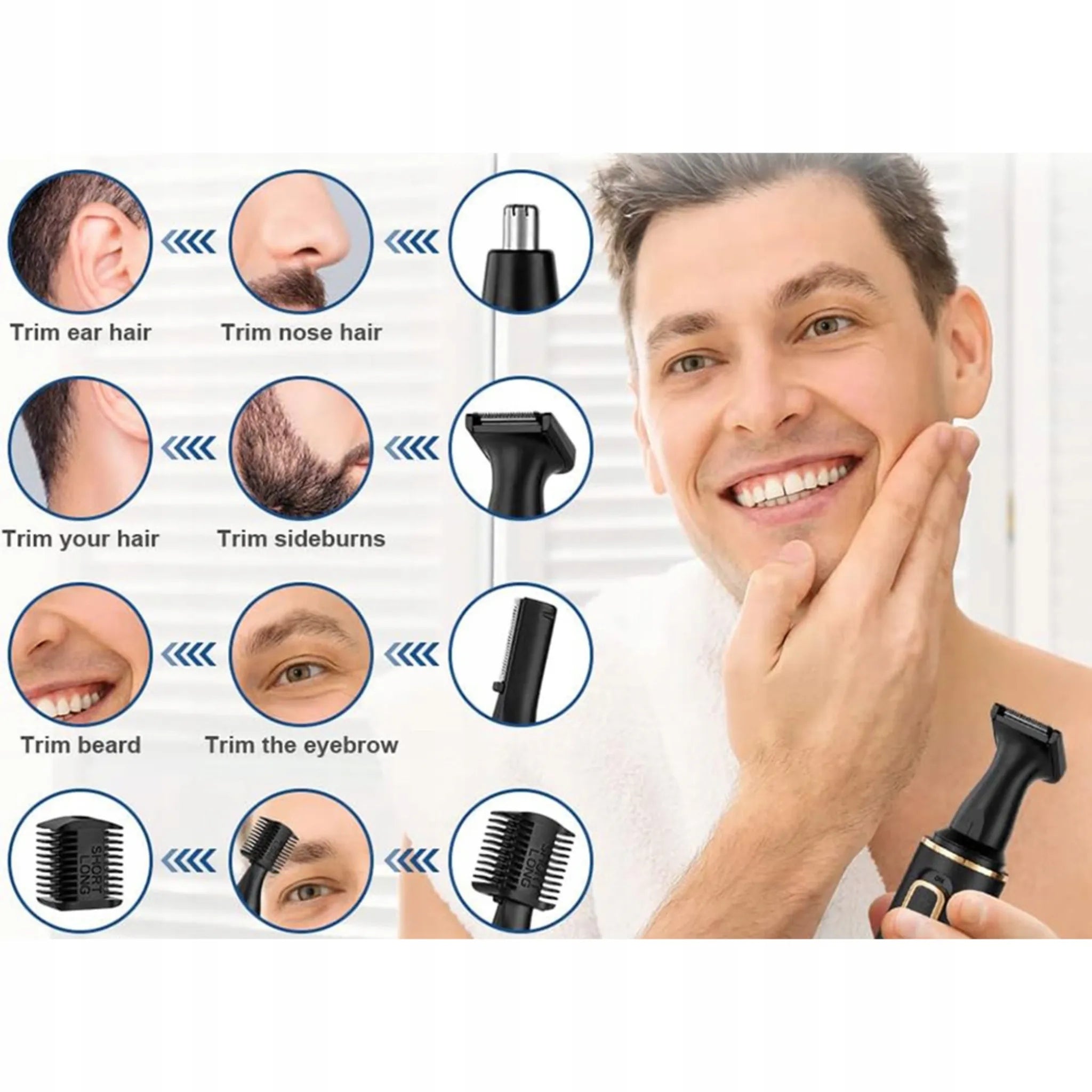 NOSE AND EAR TRIMMER MUSTACHE BEARD HAIR EPILATOR 3-IN-1 SHAVER Manufacturer code Groomer męski wielofunkcyjny z końcówkami