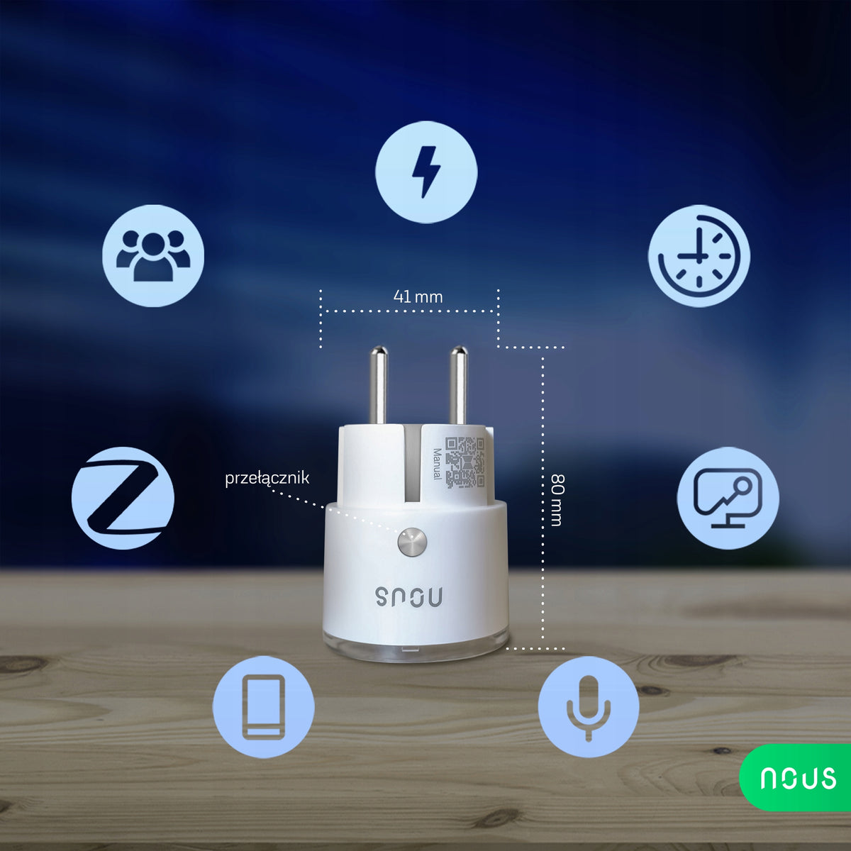 NOUS A1Z SMART ZIGBEE SOCKET ENERGY MEASUREMENT ALEXA TUYA 10A 2 pcs. Manufacturer code A1Z-2