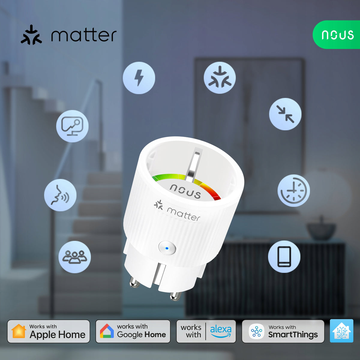 NOUS A8M Smart Socket Matter 16A Energy Measurement IP20 Alexa Google 2pcs Brand Nous