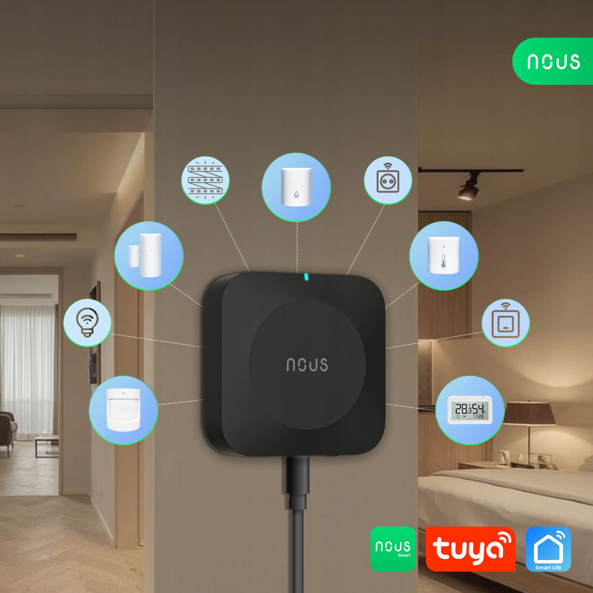 NOUS E15 Gateway ZigBee3.0 WiFi 2.4/5GHz Smart Home 128 Use Alexa Google Home Manufacturer code E15