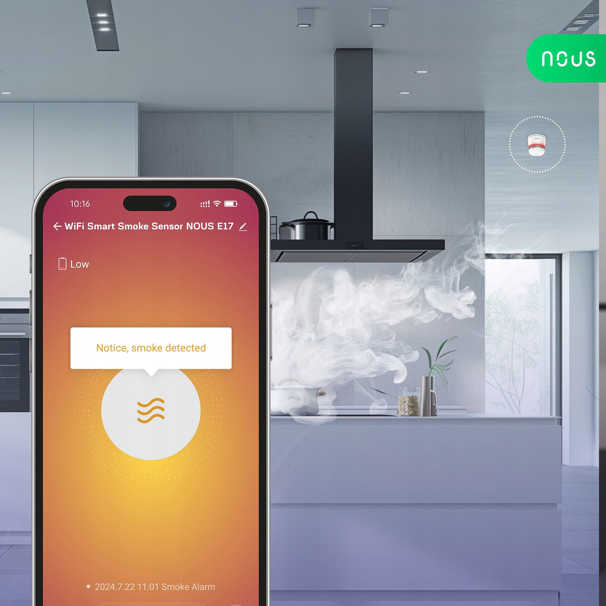 NOUS E17 WiFi smoke detector with photoelectric compatibility with Alexa and Google Home Manufacturer code E17