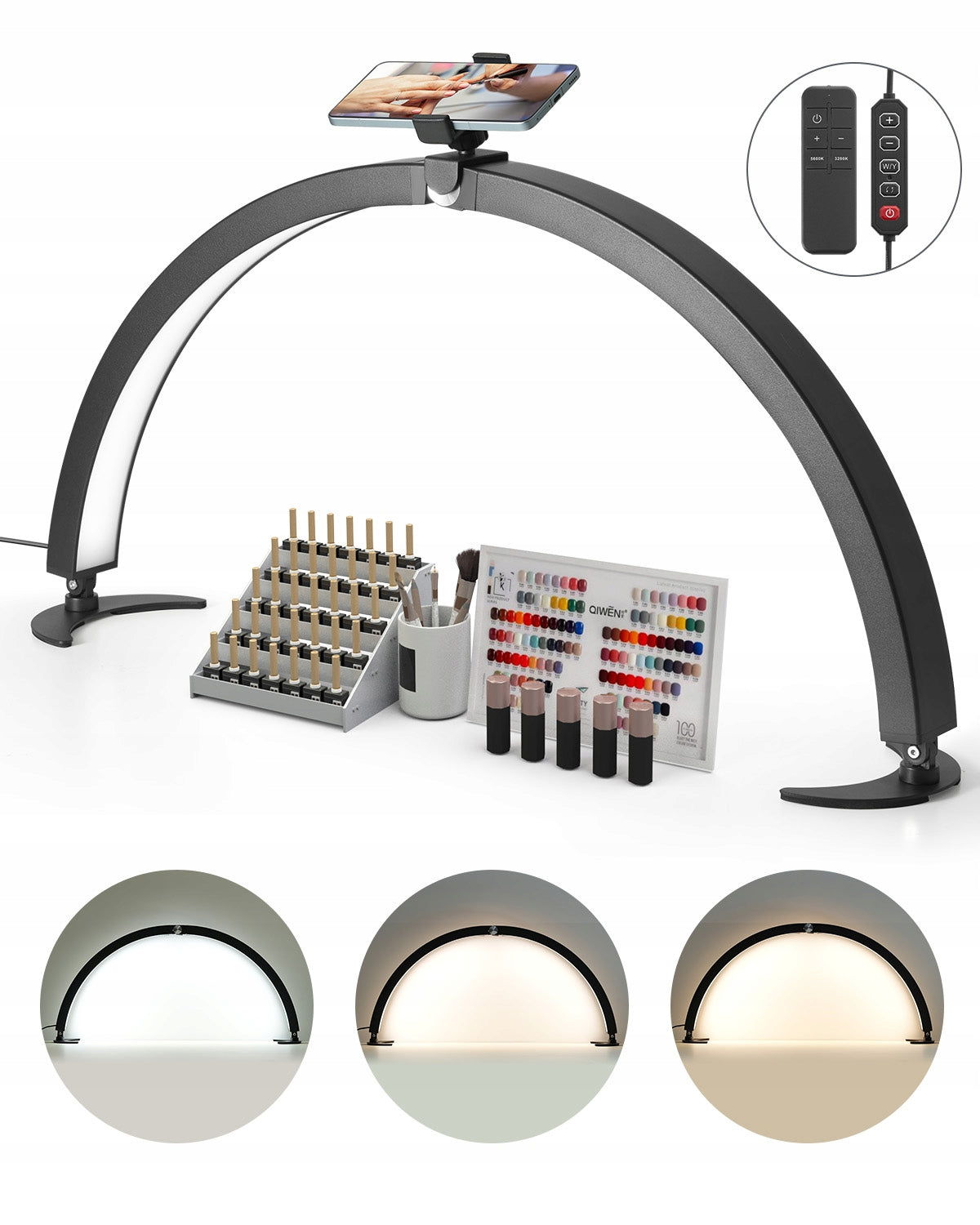 Nail Desk Light 40W Half Moon with Phone Holder Adjustable Brightness