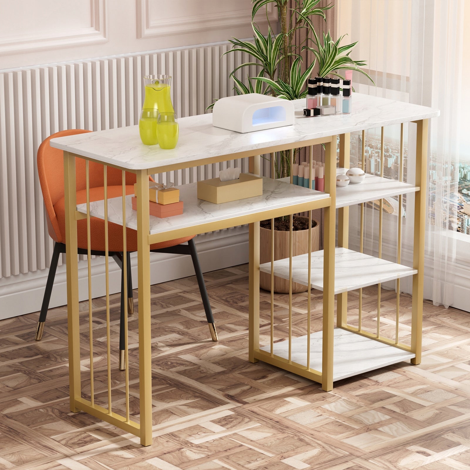 Nail Table, Manicure Desk with Multi Open Shelves, Nail Station 100x40x75cm Brand no brand