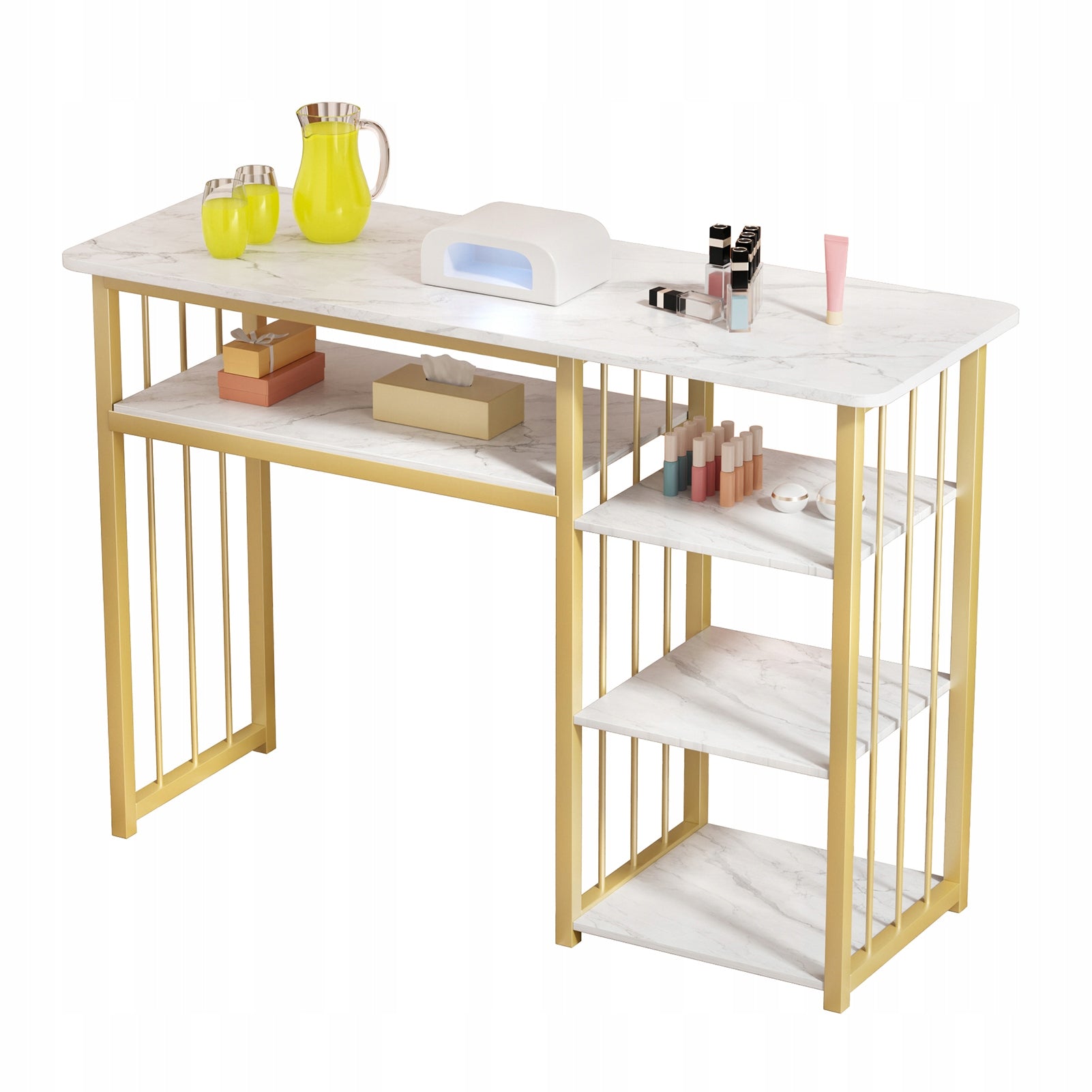 Nail Table, Manicure Desk with Multi Open Shelves, Nail Station 100x40x75cm