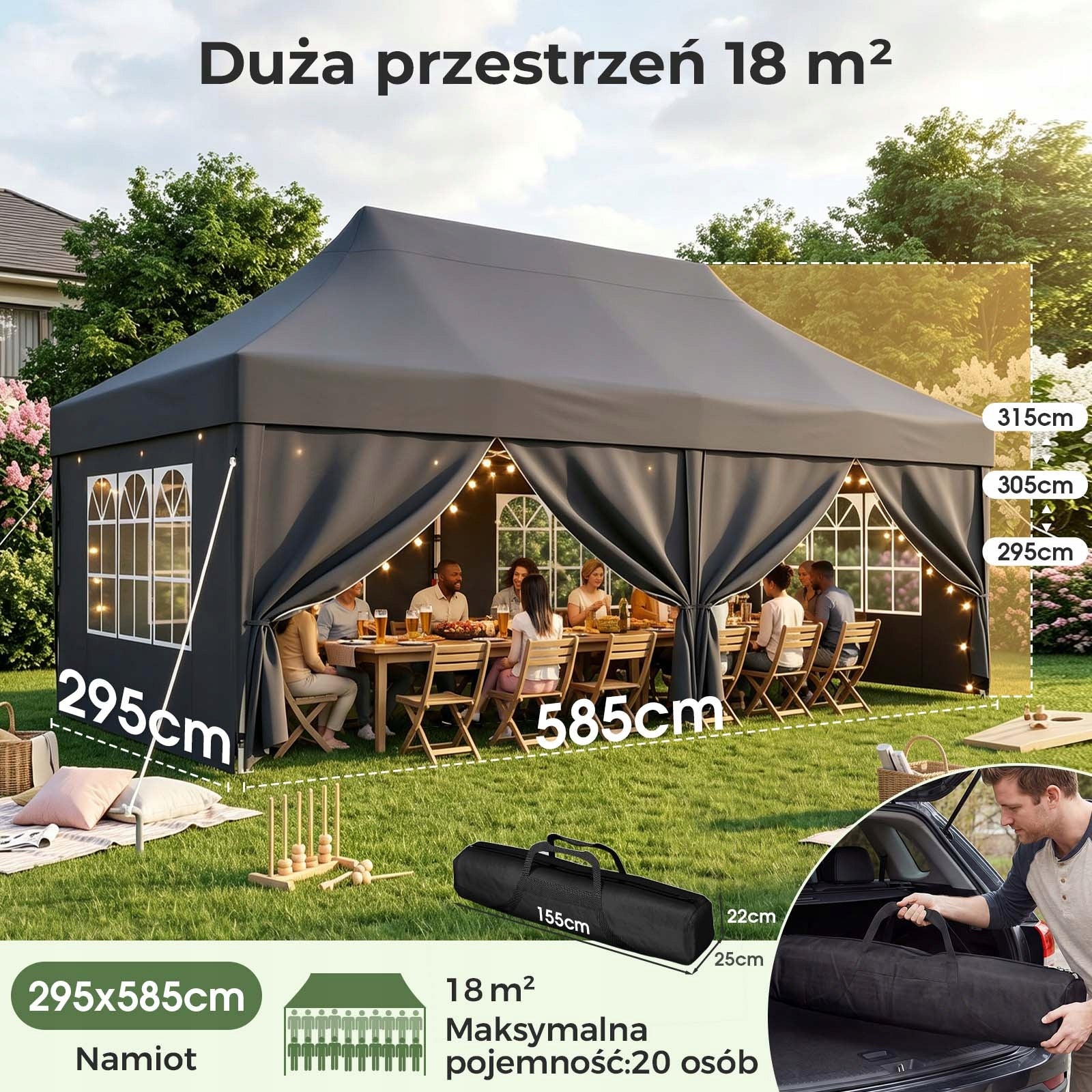 Namiot ogrodowy 3x6m – Wodoodporny, ochrona UV 50+, szybki montaż Packaging status original