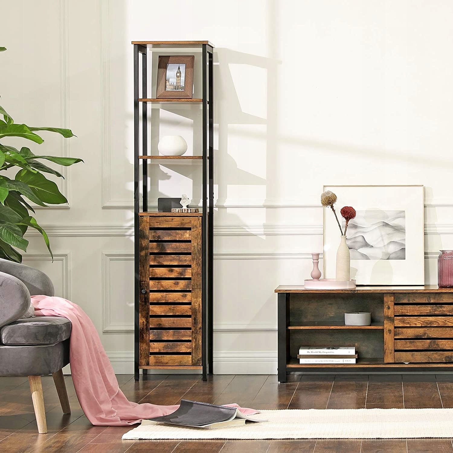 Narrow bookcase, kitchen pedestal cabinet, modern industrial bookcase Manufacturer code VR23