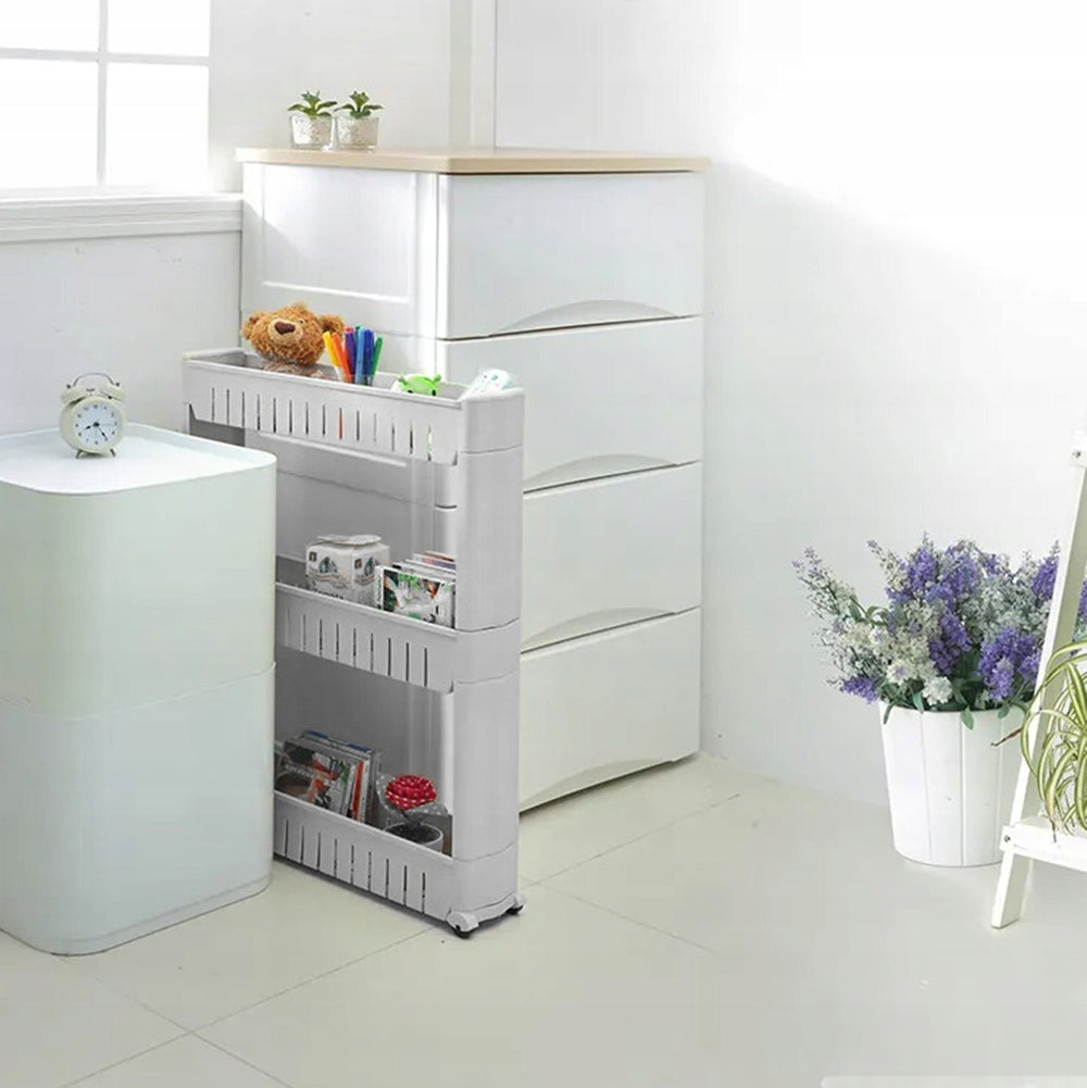 Narrow mobile bathroom shelf on wheels 71×54×12,5 cm white 3p Manufacturer code Maibang wózek na kółkach MBG0919