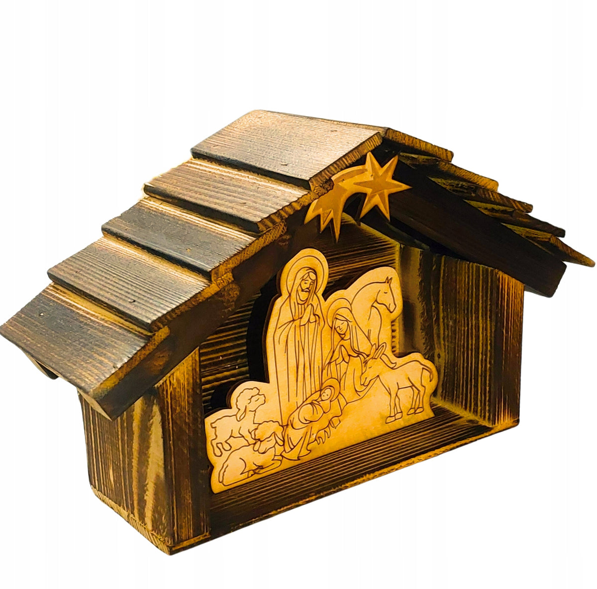 Nativity Scene Wooden Christmas Handmade Solid+ Hay + Graphics Brand no brand
