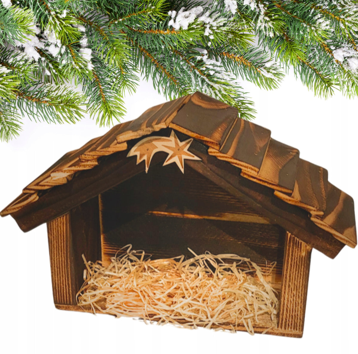 Nativity Scene Wooden Christmas Handmade Solid+ Hay + Graphics Manufacturer code szopka z drewna