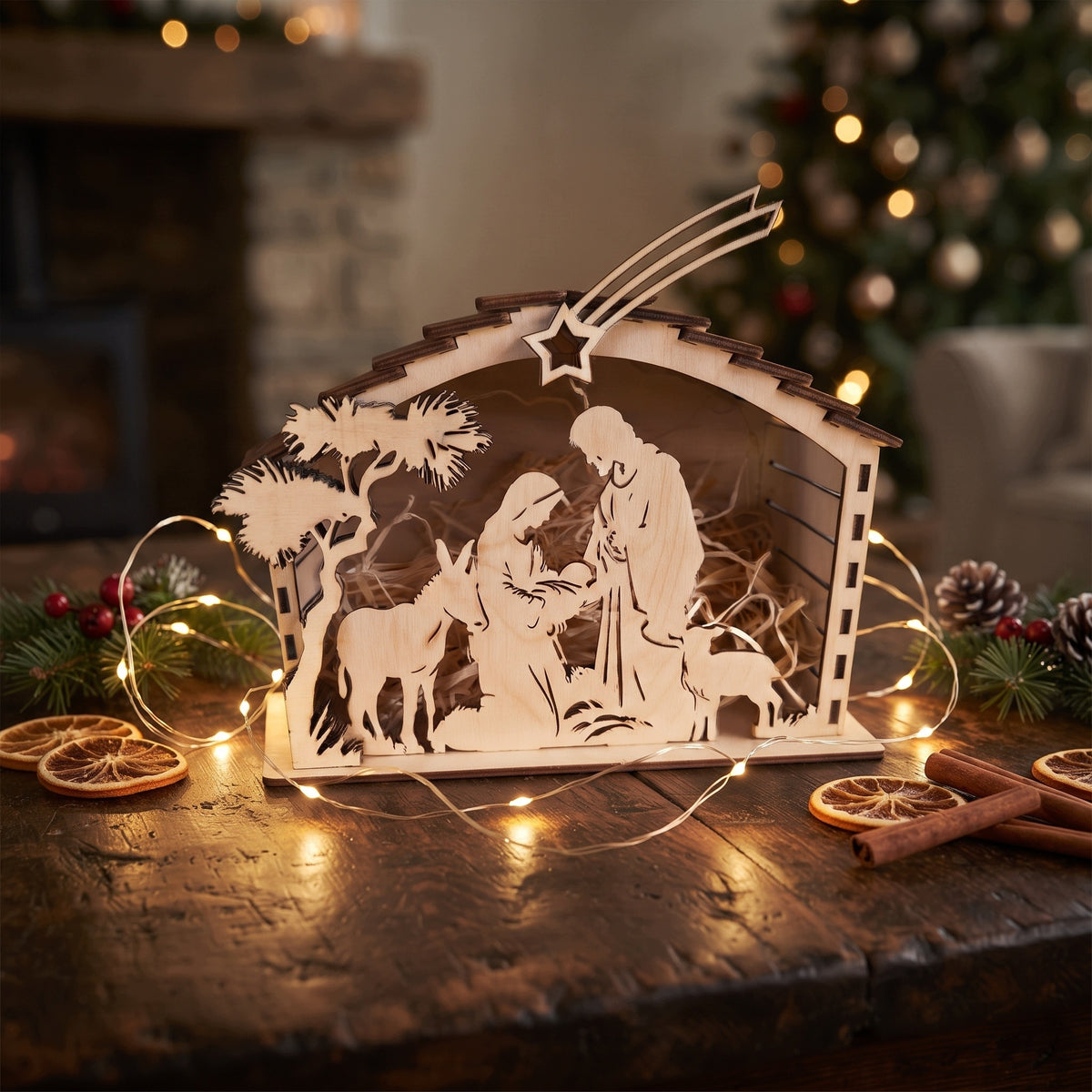 Nativity Scene Wooden Stable Illuminated Christmas Ornament Manufacturer code szopka