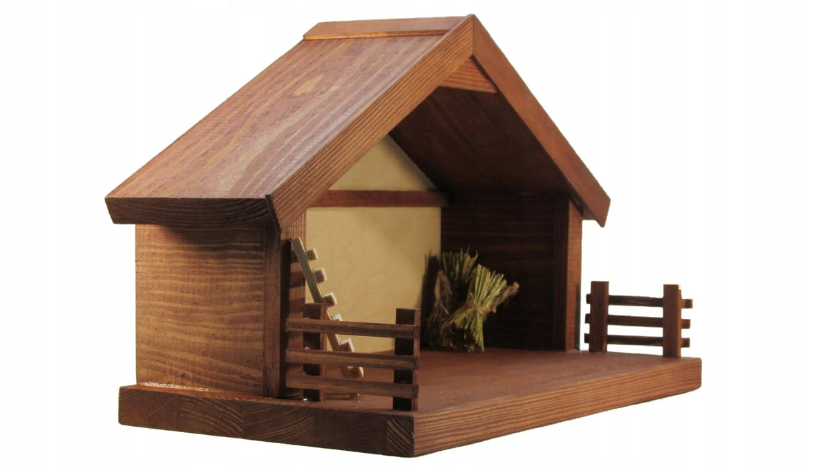 Nativity scene brown pine stable + led lighting 8-11cm