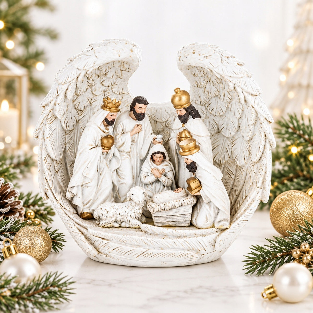 Nativity scene stable white angel plastic 16x19x9 cm Manufacturer code 172686