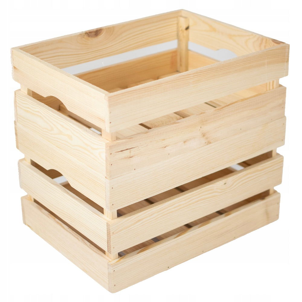 Natural wooden box with handle 40x30x24cm, box, basket container Manufacturer code 6012