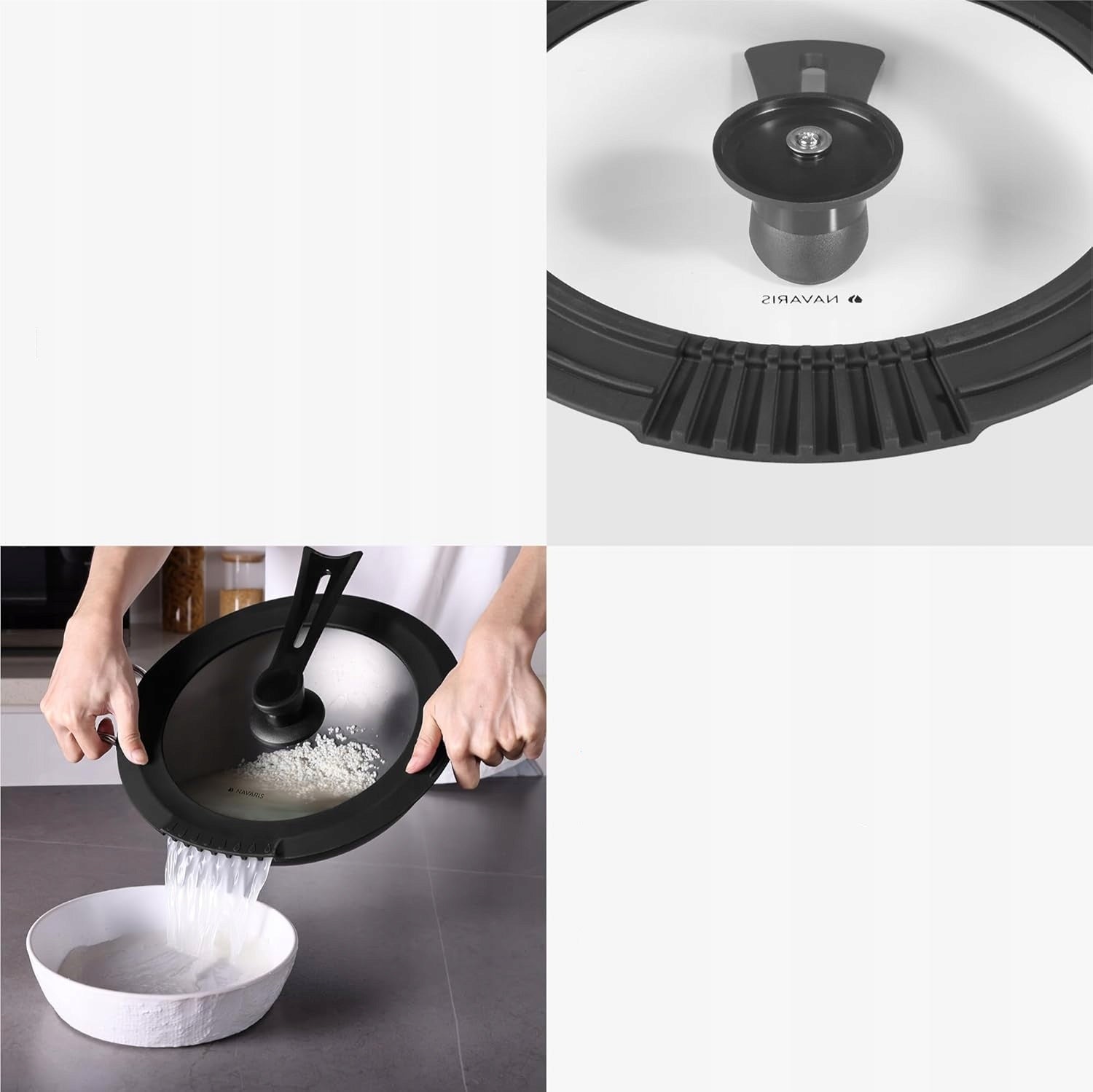 Navaris Universal Lid 26/28/30cm Glass Drain Rim Black Manufacturer code 8260001000201