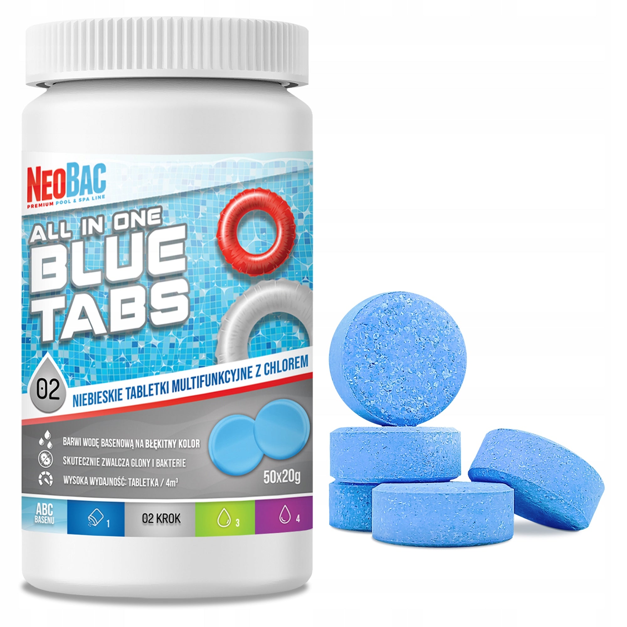 NeoBac Pool&SPA BLUE TABLETS for SWIMMING POOL MULTI CHLORINE for SWIMMING POOL 20g 1kg Brand NeoBac