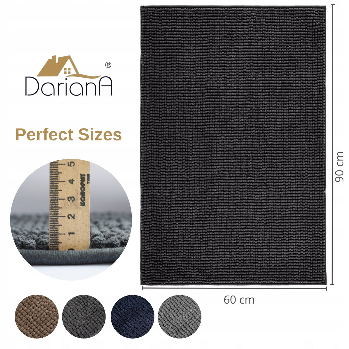 Non-slip bathroom rug 60x90 DarianA Standard Plus dark grey Manufacturer code 1000009096