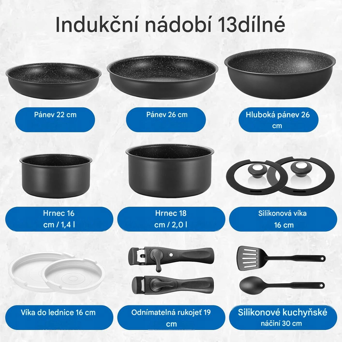 Non-stick pot and pan set N9113, 13-piece, black Brand no brand