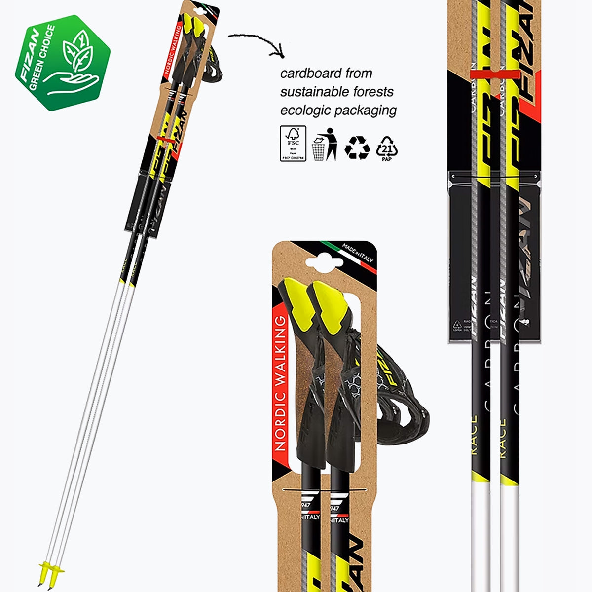 Nordic walking poles Fizan Carbon Race yellow 130 cm Brand Fizan