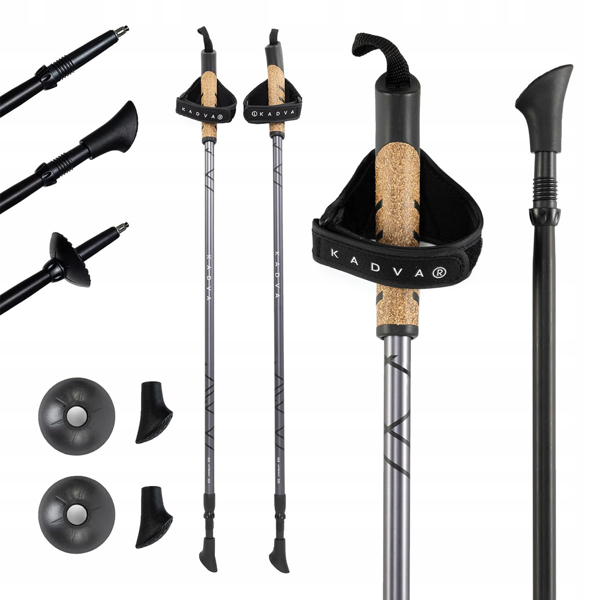 Nordic walking poles KADVA Aruku black 85-135 cm SYSTEM TWIST LOCK