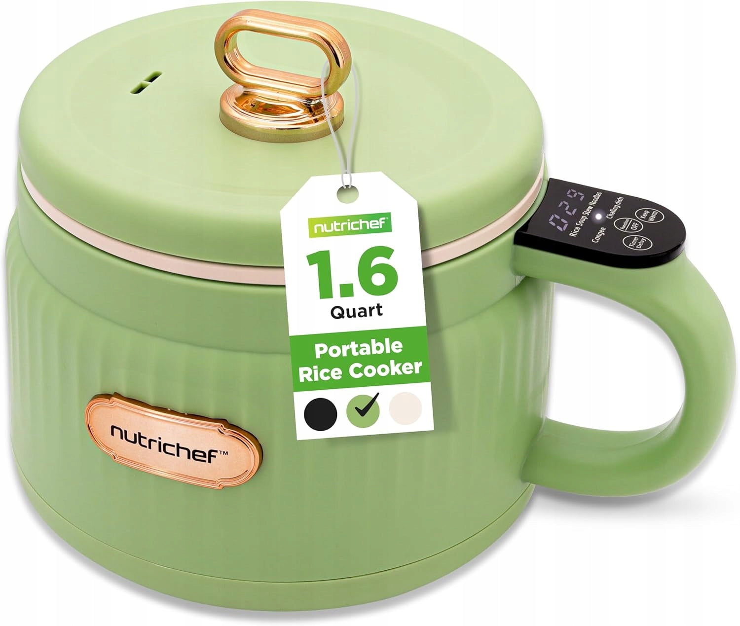 NutriChef Rice Cooker 1.6L 600W 6 programs green non-stick coating