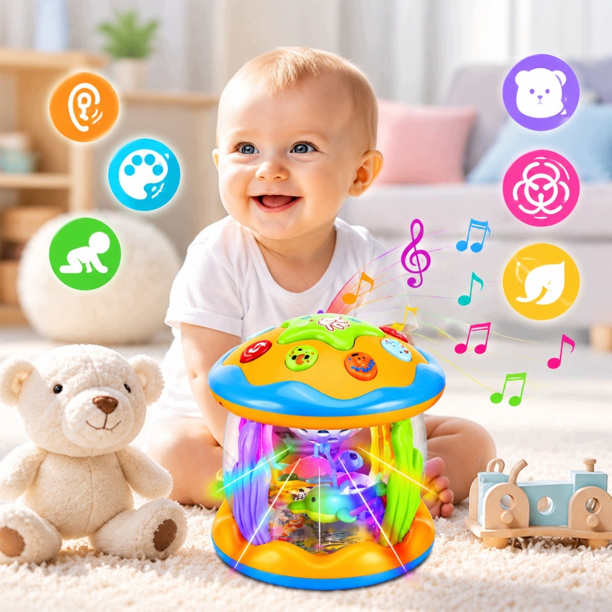 OCEAN PROJECTOR FOR CHILDREN ROTATING LIGHT MUSIC 6-18 MONTH Packaging status original