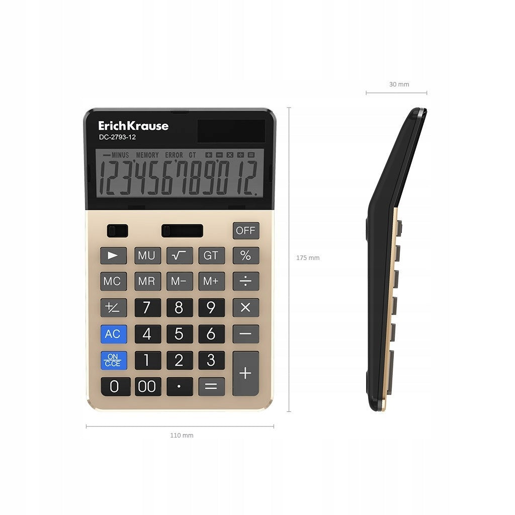 OFFICE CALCULATOR LARGE GOLD 12 DIGITS 110X175 MM ERICHKRAUSE DC-2793 GOLD Manufacturer code Kalkulator Biurowy Złoty 12 Cyfr ErichKrause