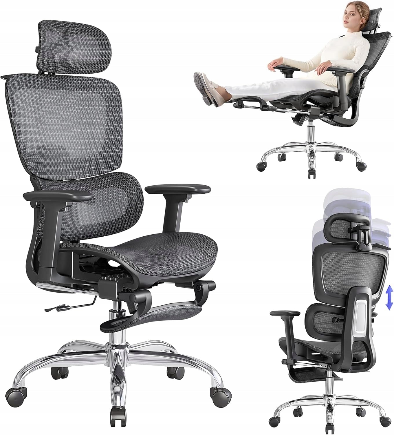 OFFICE CHAIR, ERGONOMIC. WITH ADJUSTABLE FOOTREST. LARKLEAVES.