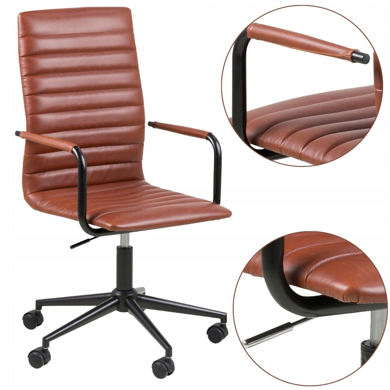 OFFICE CHAIR SWIVEL upholstered eco leather adjustable quilted brown