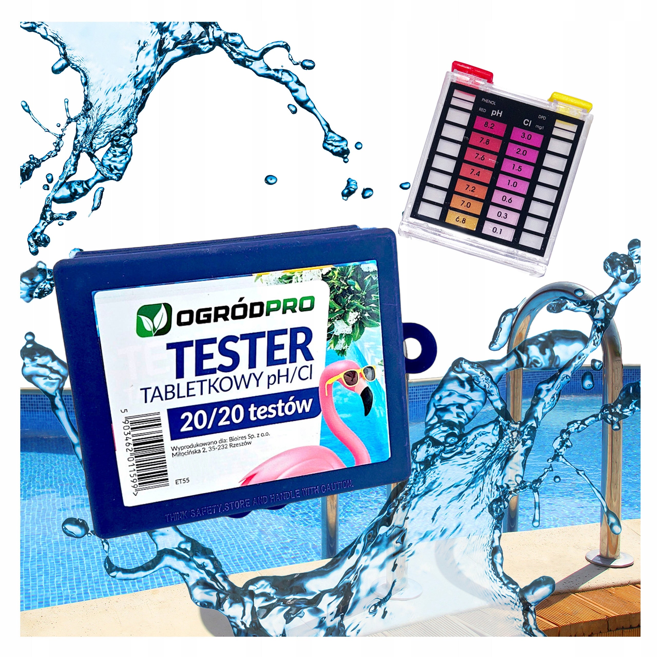 OGRÓDPRO CHEMISTRY POOL TABLET TESTER FOR PH CHLORINE WATER ACID METER 20+20